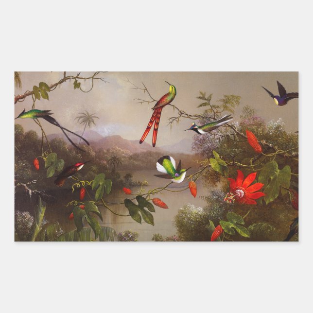 Pegatina Rectangular Paisaje tropical con 10 Hummingbirds Heade (Anverso)