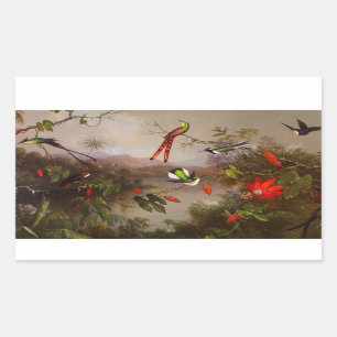 Pegatina Rectangular Paisaje tropical con 10 Hummingbirds Heade