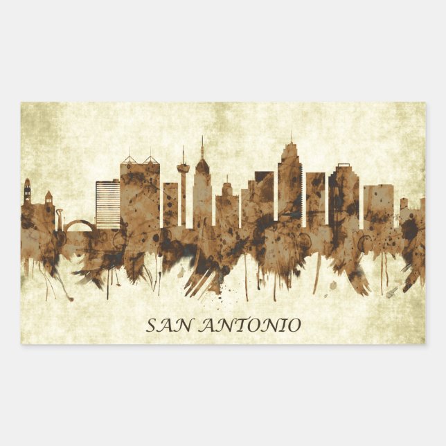 Pegatina Rectangular Paisaje urbano de San Antonio Texas (Anverso)