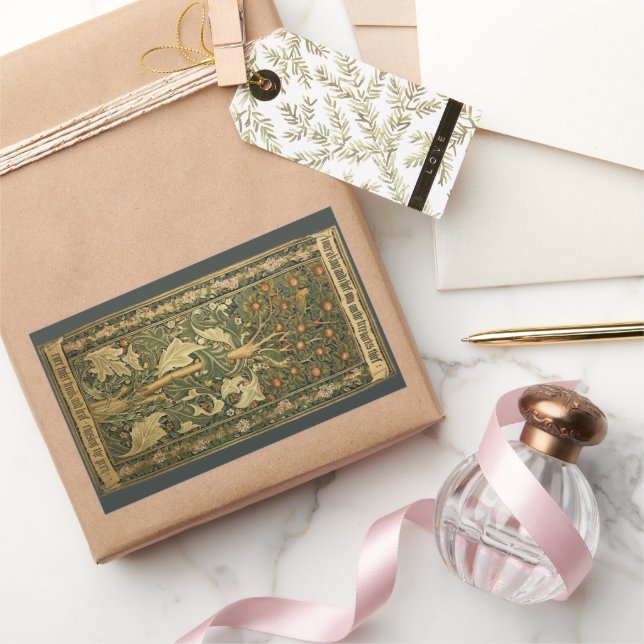 Pegatina Rectangular Pájaro Carpintero de William Morris, Arte Textil V (Regalar)