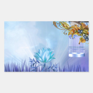 Pegatina Rectangular Pájaros Azules Estanque Azul Pájaros