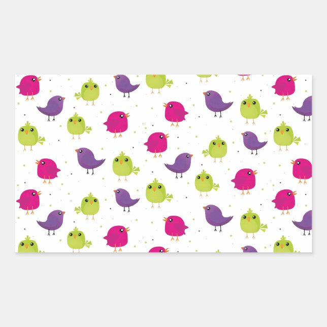 Pegatina Rectangular Pájaros coloridos lindos (Anverso)