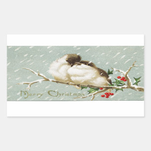Pegatina Rectangular Pájaros del navidad del vintage