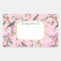 Pájaros y flores de chinoiserie rosa