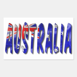Pegatina Rectangular Palabra de Australia con textura de bandera