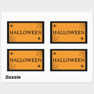 Pegatina Rectangular Palabra de Halloween de Araña Web Negro Naranja