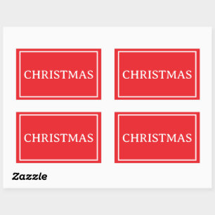 Pegatina Rectangular Palabra de Navidad Simple Roja