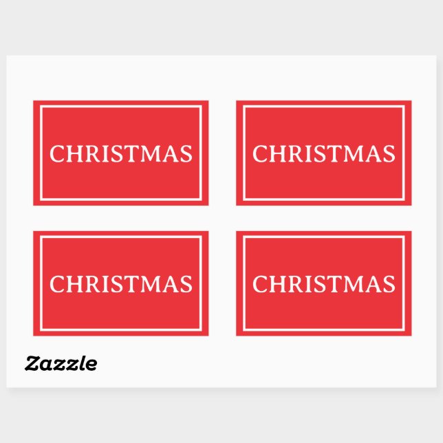 Pegatina Rectangular Palabra de Navidad Simple Roja (Hoja)