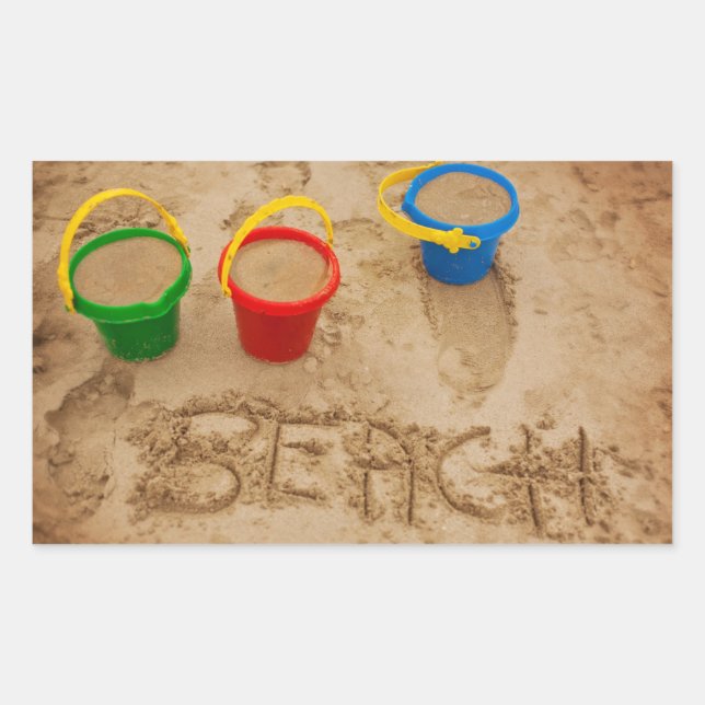 Pegatina Rectangular Palabras de arena de playa (Anverso)