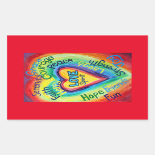 Pegatina Rectangular Palabras espirituales del corazón del arcoiris eti
