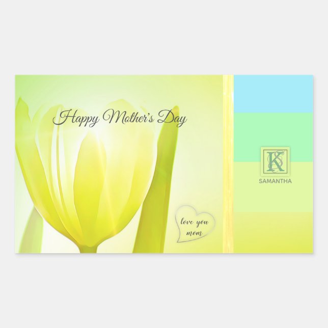 Pegatina Rectangular Paleta Sunny Lime Pastel Tulip Photo Monograma (Anverso)