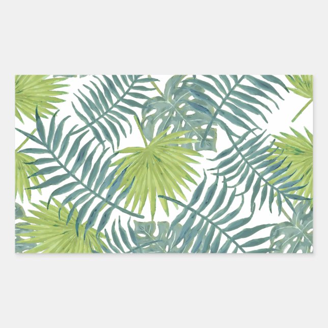 Pegatina Rectangular Palm Tree Fronds Pintando Hawaian (Anverso)