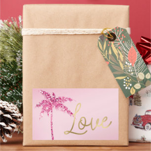 Pegatina Rectangular Palmera de purpurina rosa amor dorado ombre
