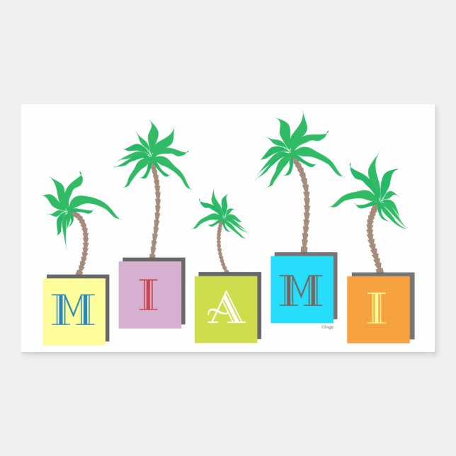 Pegatina Rectangular Palmeras de Miami Beach (Anverso)