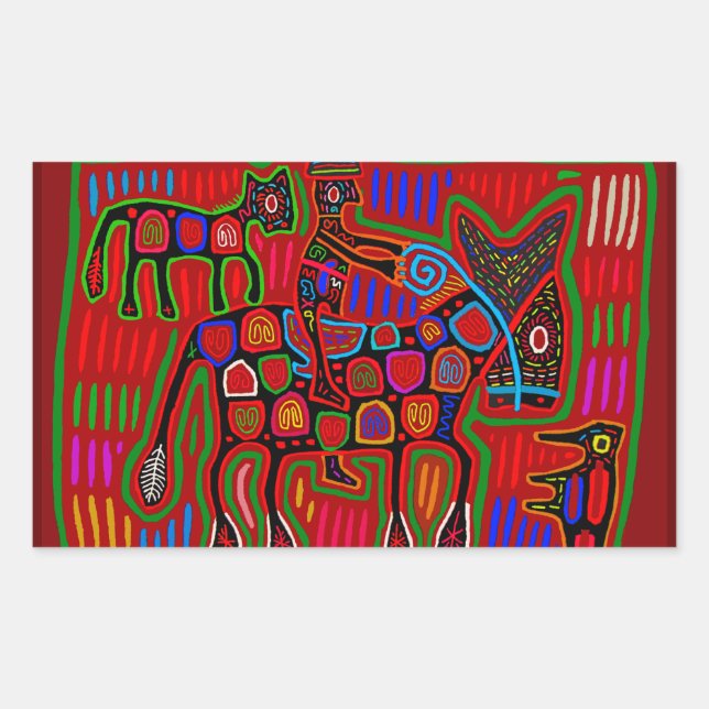 Pegatina Rectangular Panama Mola - Salva un Caballo Monta un Vaquero (Anverso)