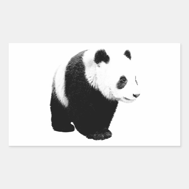 Pegatina Rectangular Panda blanco y negro (Anverso)