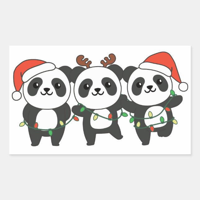 Pegatina Rectangular Panda Navidades Navidades Animales Cute Pandas Squ (Anverso)