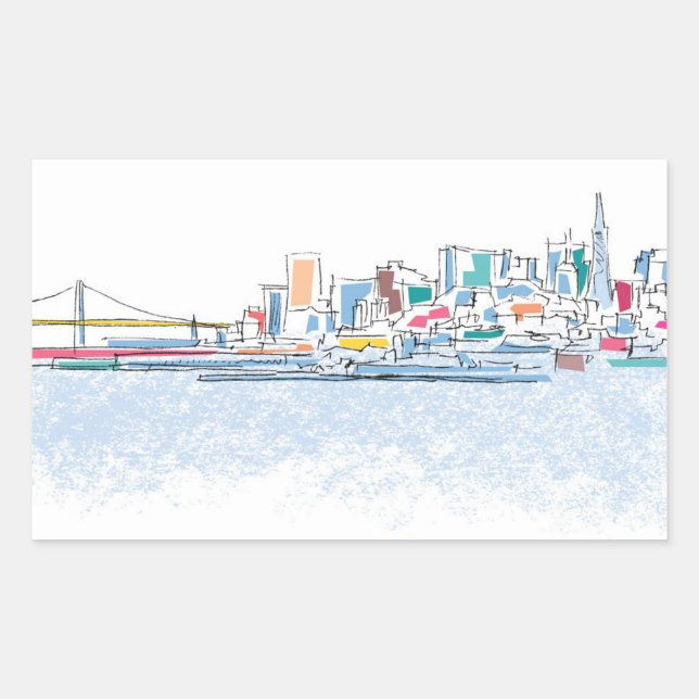 Pegatina Rectangular Panorámico San Franciso, CA (Anverso)