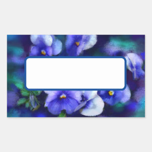 Pegatina Rectangular Pansies azules Pansy Flores Pintadas Florales