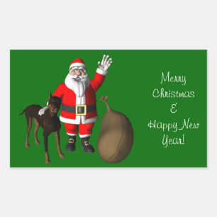 Pegatina Rectangular Papá Noel con Doberman Pinscher