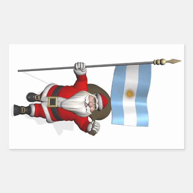 Pegatina Rectangular Papá Noel con insignia de Argentina (Anverso)
