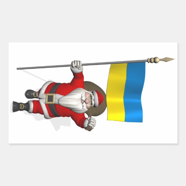 Pegatina Rectangular Papá Noel con insignia de Ucrania (Anverso)