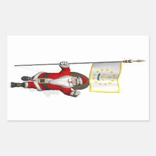 Pegatina Rectangular Papá Noel con la bandera de Rhode Island