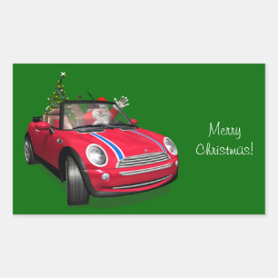 Pegatina Rectangular Papá Noel conduciendo un mini