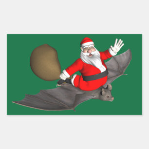Pegatina Rectangular Papá Noel en murciélago volador