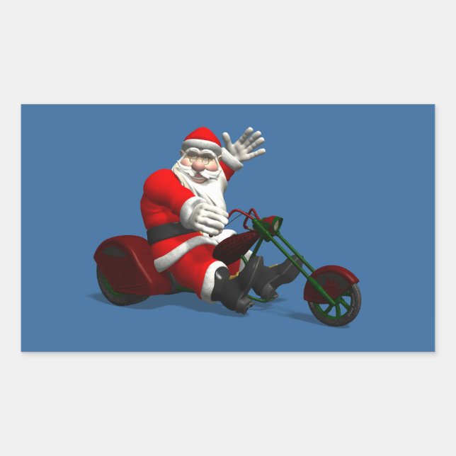 Pegatina Rectangular Papá Noel en triciclo (Anverso)