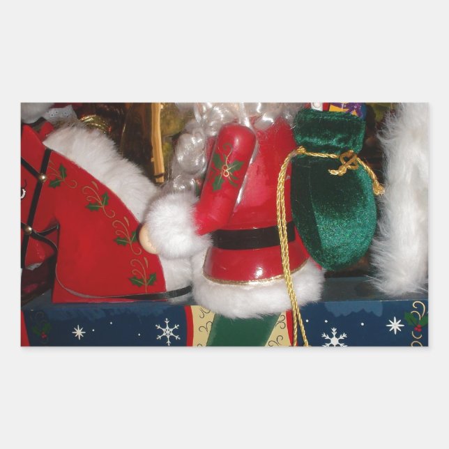 Pegatina Rectangular Papá Noel en un caballo con arte de nieve (Anverso)