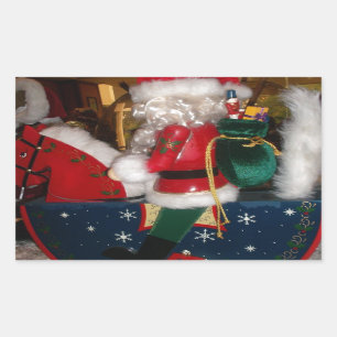 Pegatina Rectangular Papá Noel en un caballo con arte de nieve