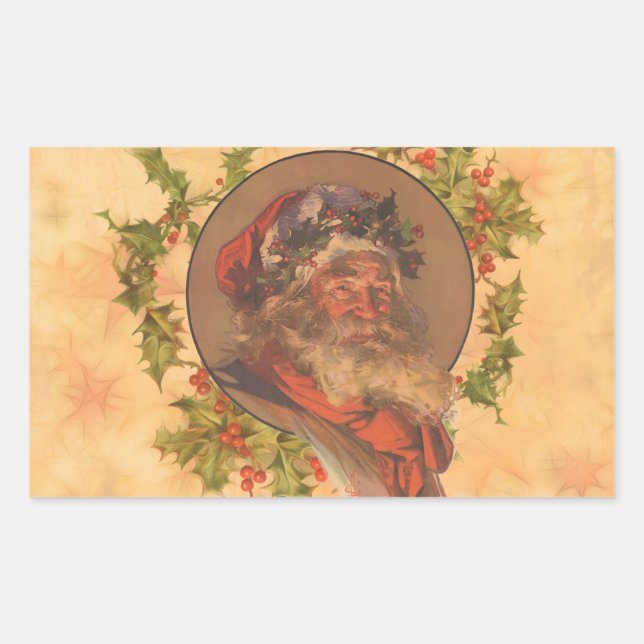 Pegatina Rectangular Papá Noel Leyendecker Antiguo Victoriano (Anverso)