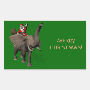 Pegatina Rectangular Papá Noel montado en elefante