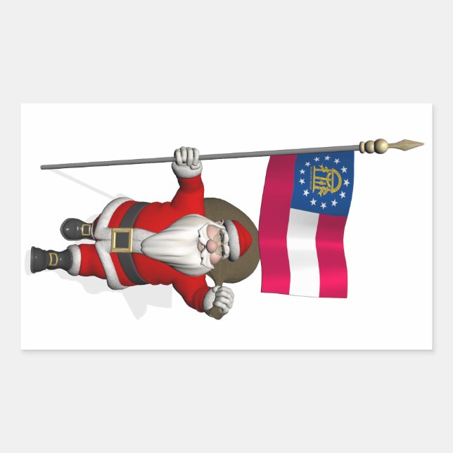 Pegatina Rectangular Papá Noel Patriótico visitando Georgia (Anverso)
