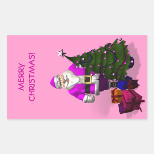 Pegatina Rectangular Papá Noel Rosado