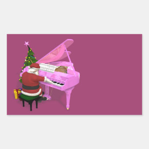 Pegatina Rectangular Papá Noel toca el piano rosa