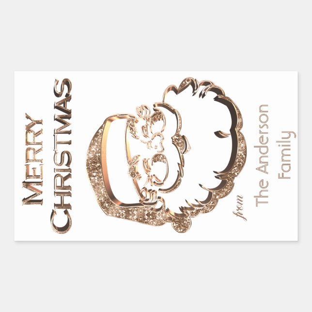 Pegatina Rectangular Papá Papá Noel Navidad Elegante Oro (Anverso)