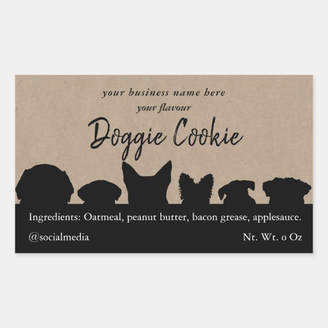 Pegatina Rectangular papel de kraft marrón, siluetas de perro galleta d (Anverso)