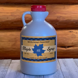 Pegatina Rectangular Papel Kraft Hoja de Arce Azul Cuadro Búfalo de Jar