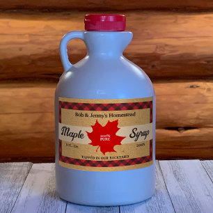 Pegatina Rectangular Papel Kraft Hoja de Arce Cuadro de Búfalo Rojo de 