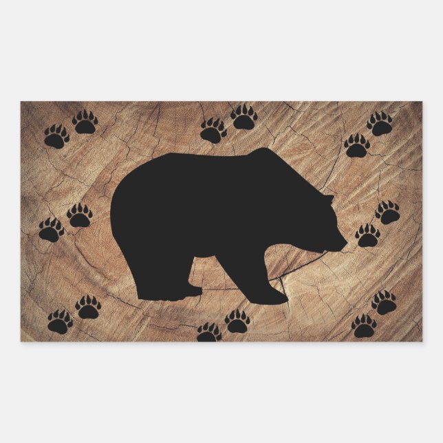 Pegatina Rectangular Papeles De Oso Y Oso Negro (Anverso)