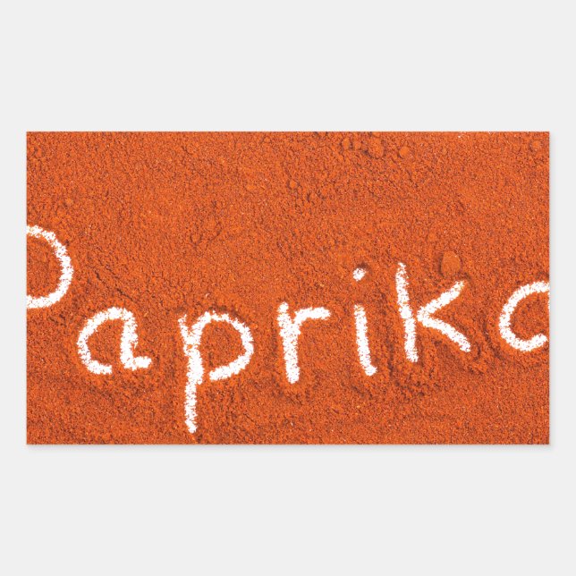 Pegatina Rectangular Paprika de palabra escrita en polvo de paprika (Anverso)