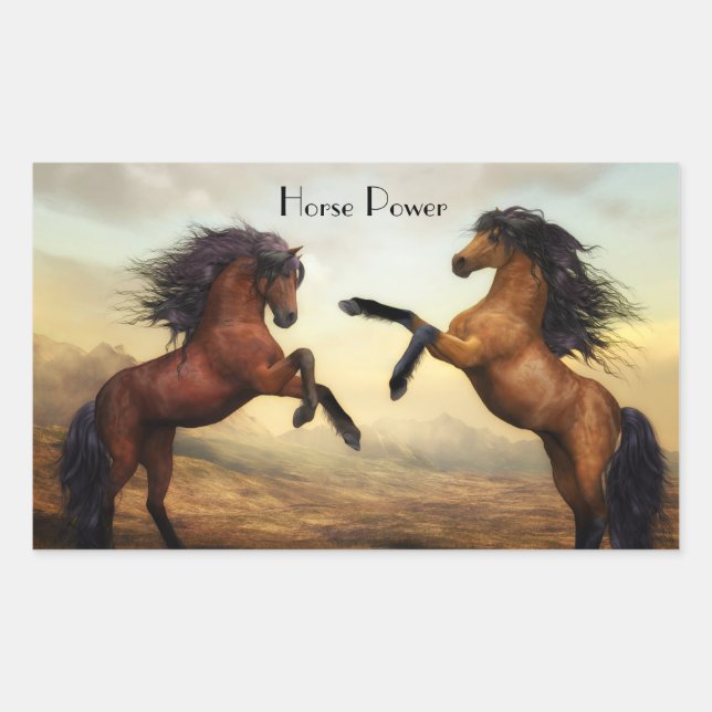 Pegatina Rectangular par de caballos salvajes (Anverso)