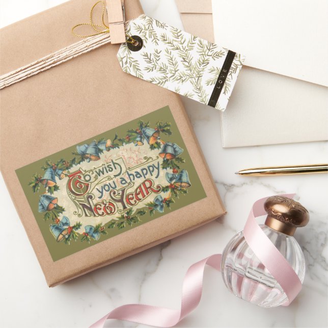 Pegatina Rectangular Para desearte un feliz Año Nuevo, victoriano vinta (Regalar)