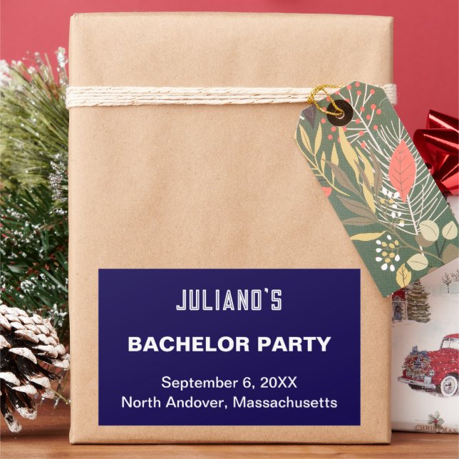 Pegatina rectangular para despedida de soltero azu (Vacaciones)