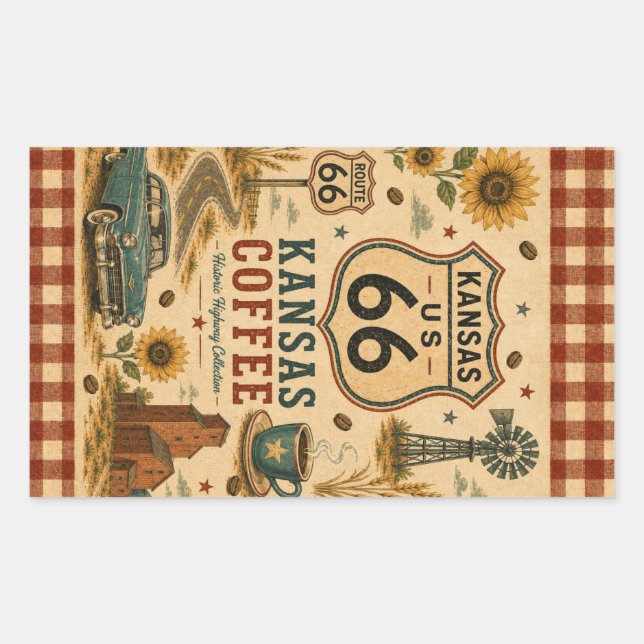 Pegatina Rectangular Parada de café Kansas Ruta 66 Encanto (Anverso)