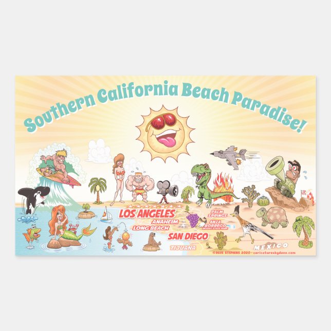 Pegatina Rectangular Paraíso costero del sur de California (Anverso)