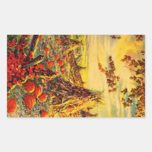 Pegatina Rectangular Parche de calabazas vintage de Halloween con monto