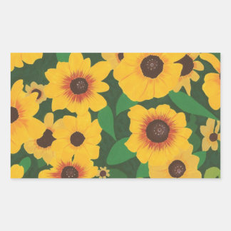 Pegatina Rectangular Parche de girasoles amarillos pintando sobre pegat